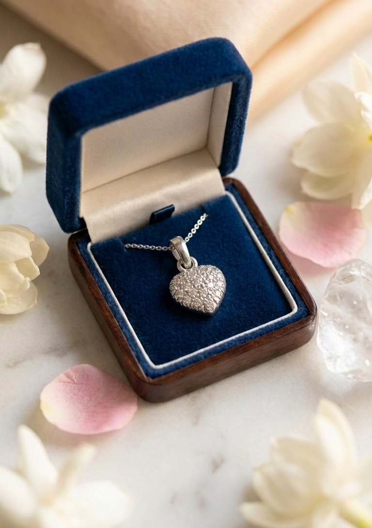 Diamond Puff Heart Pendant in 14K White Gold