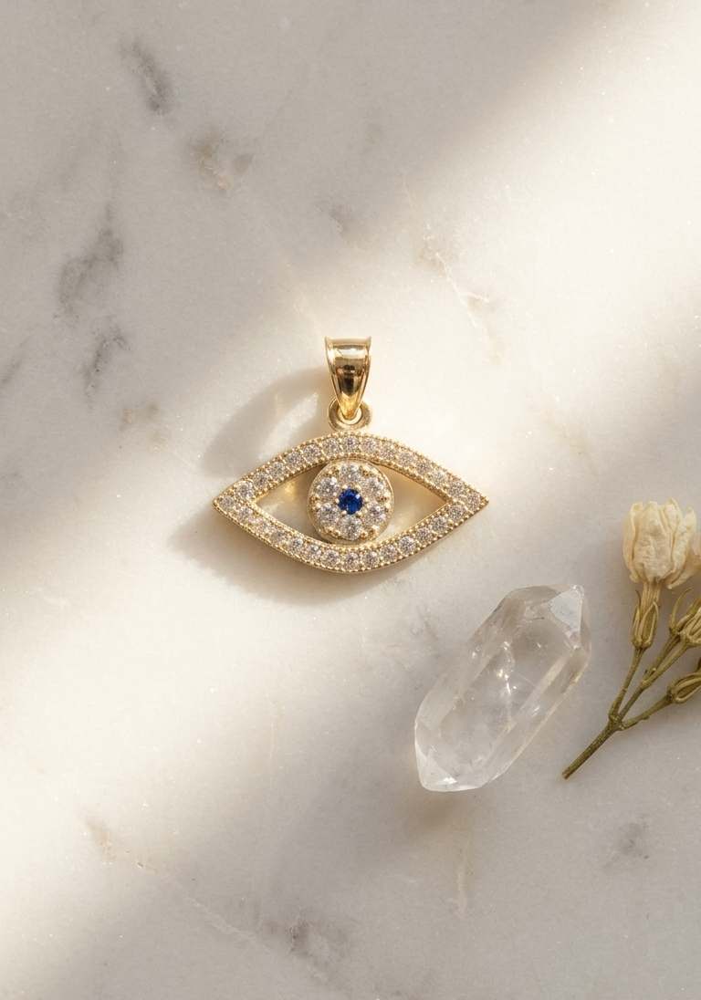 18K Gold Diamond & Sapphire Evil Eye Pendant